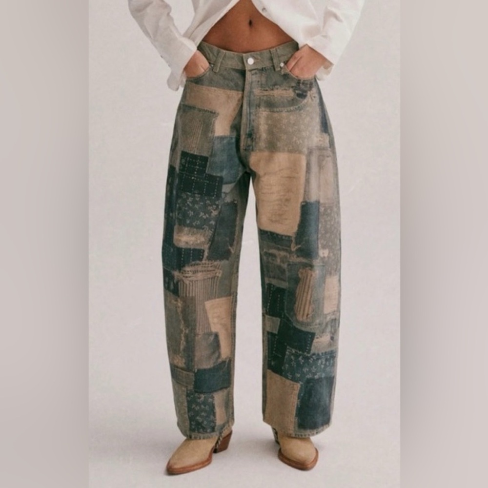 We the Free Ilusions Patchwork Barrel Wide-Leg Jeans